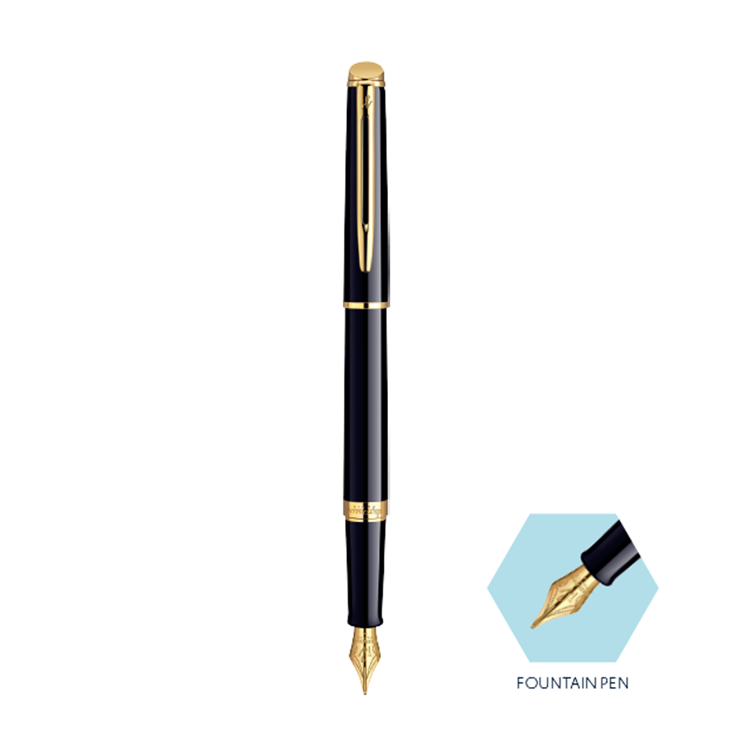 Waterman Hemisphere Mars Black Gold Trim Medium Nib Fountain Pen