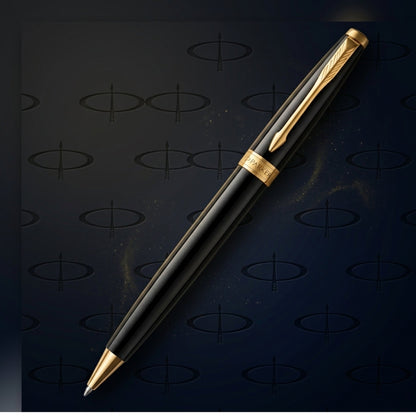 Parker Fusion Lacque Black Gold Trim Ballpoint Pen with A5 Notebook