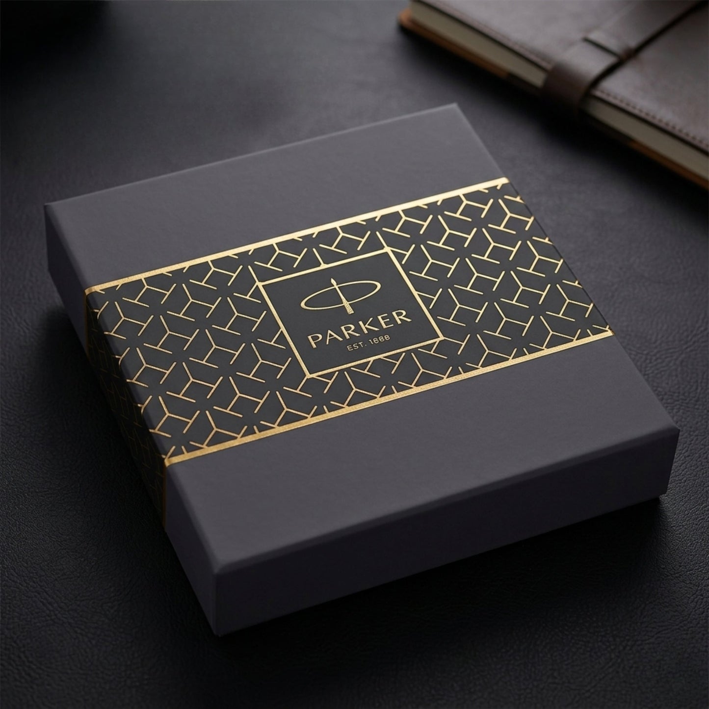 Parker Fusion Lacque Black Gold Trim Ballpoint Pen with A6 Black Small Notebook