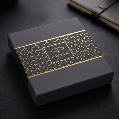 Parker Fusion Lacque Black Gold Trim Ballpoint Pen with A6 Black Small Notebook