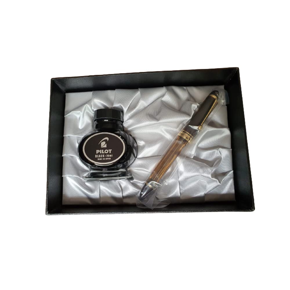 Pilot Custom 823 Brown Fountain Pen Broad + Ink Bottle