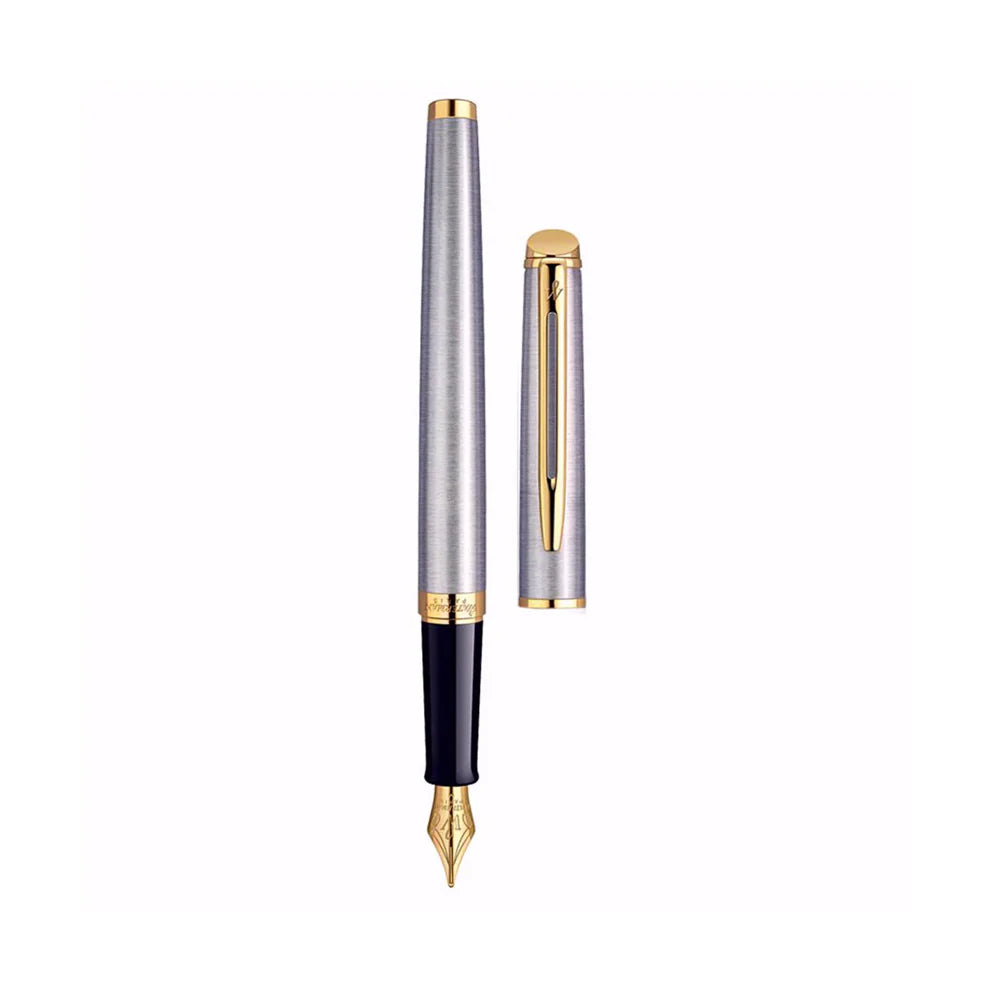 Waterman Hemisphere Stainless Steel Gold Trim Medium Nib Fountain Pen