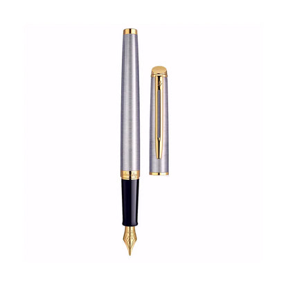 Waterman Hemisphere Stainless Steel Gold Trim Medium Nib Fountain Pen