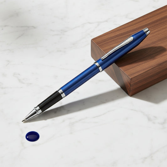 Cross 85WG-173 Century II Polished Tran Blue Engraved Pattern Roller Pen