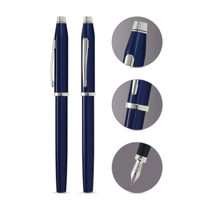 Cross 86WG-158 Cent II Translucent Blue Lacquer With Chrome Fountain Pen