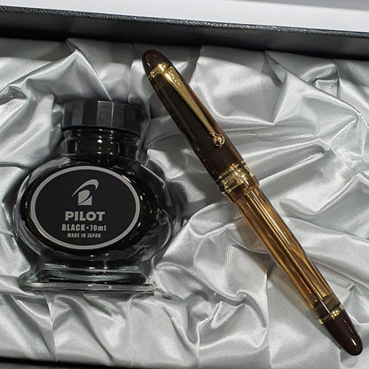 Pilot Custom 823 Brown Fountain Pen Broad + Ink Bottle