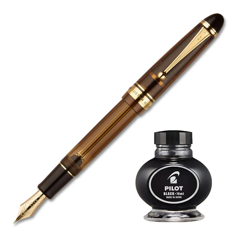 Pilot Custom 823 Brown Medium  Fountain Pen + Ink Bottle