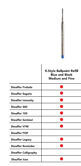 Sheaffer Refill Ball Pen K Type Black Medium