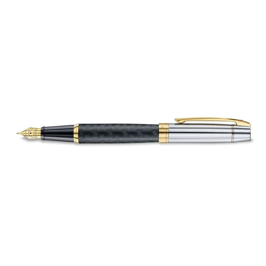 Sheaffer 9347 Engraved Mt Black Chrome Fountain Pen Medium Nib