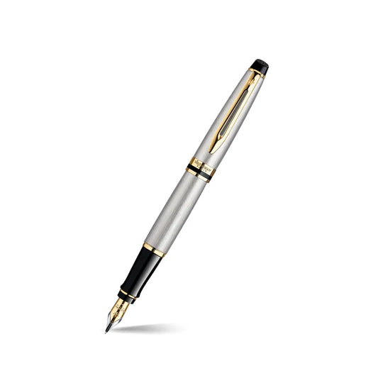 Waterman Expert Stainless Steel Gold Trim Medium Nib  Fountain Pen