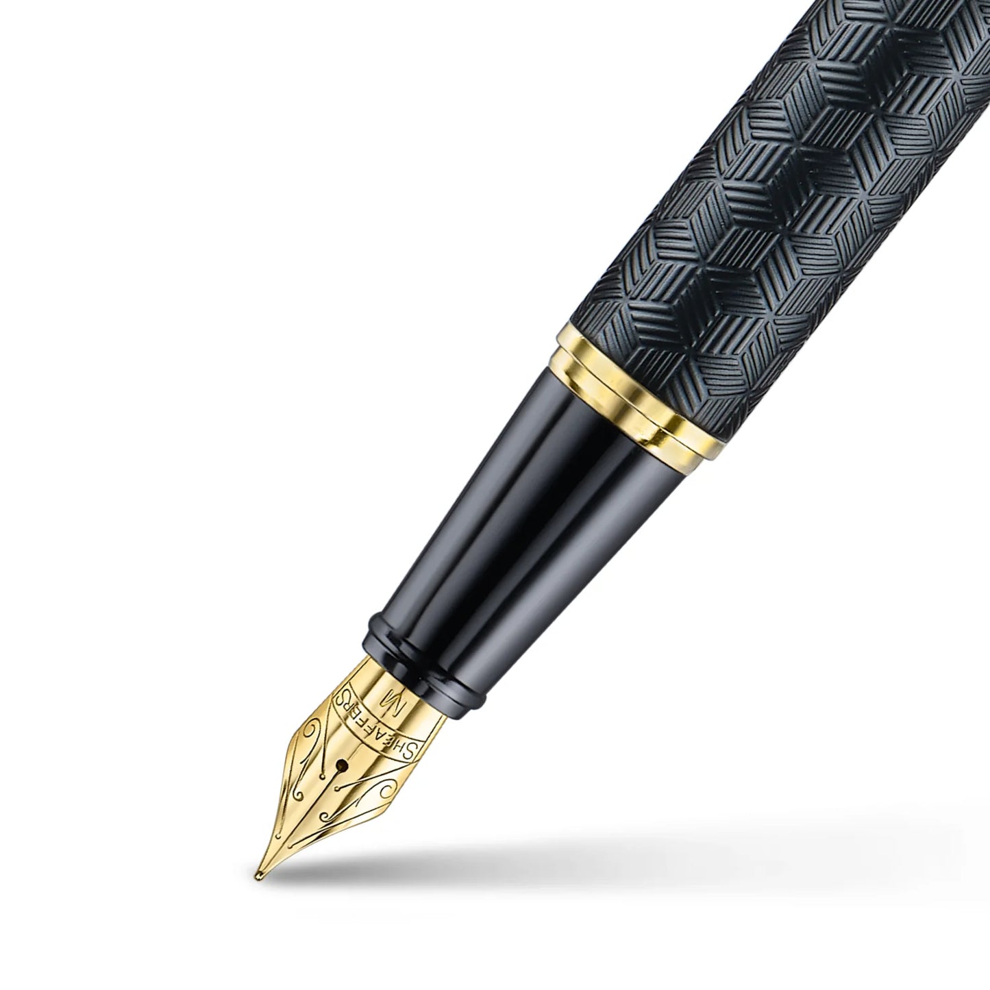 Sheaffer 9347 Engraved Mt Black Chrome Fountain Pen Medium Nib