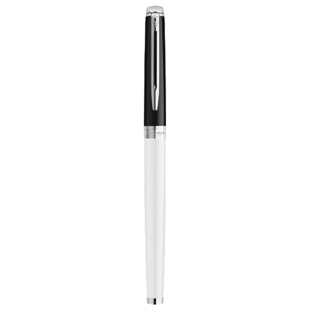 Waterman Hemisphere Colour Block Black White Chrome Trim Roller Pen