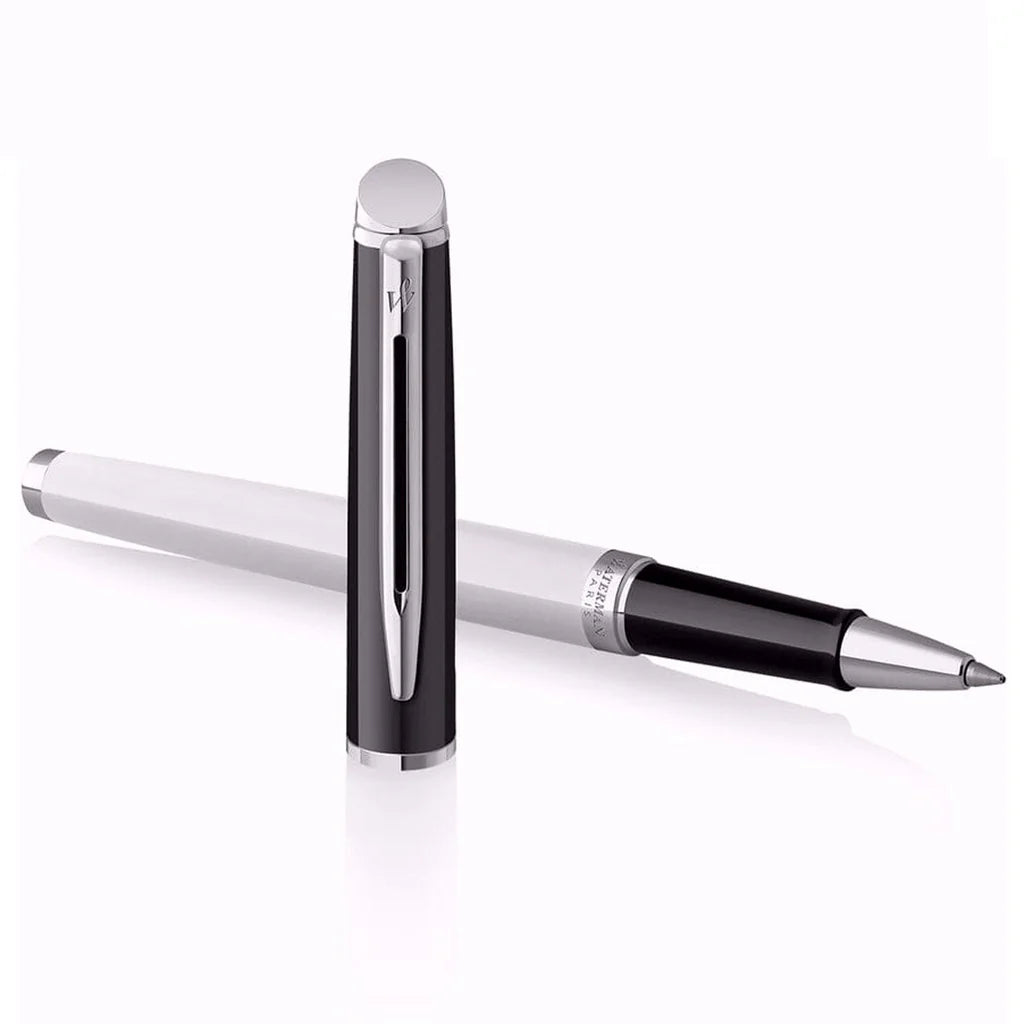 Waterman Hemisphere Colour Block Black White Chrome Trim Roller Pen