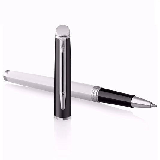 Waterman Hemisphere Colour Block Black White Chrome Trim Roller Pen