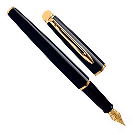 Waterman Hemisphere Mars Black Gold Trim Medium Nib Fountain Pen